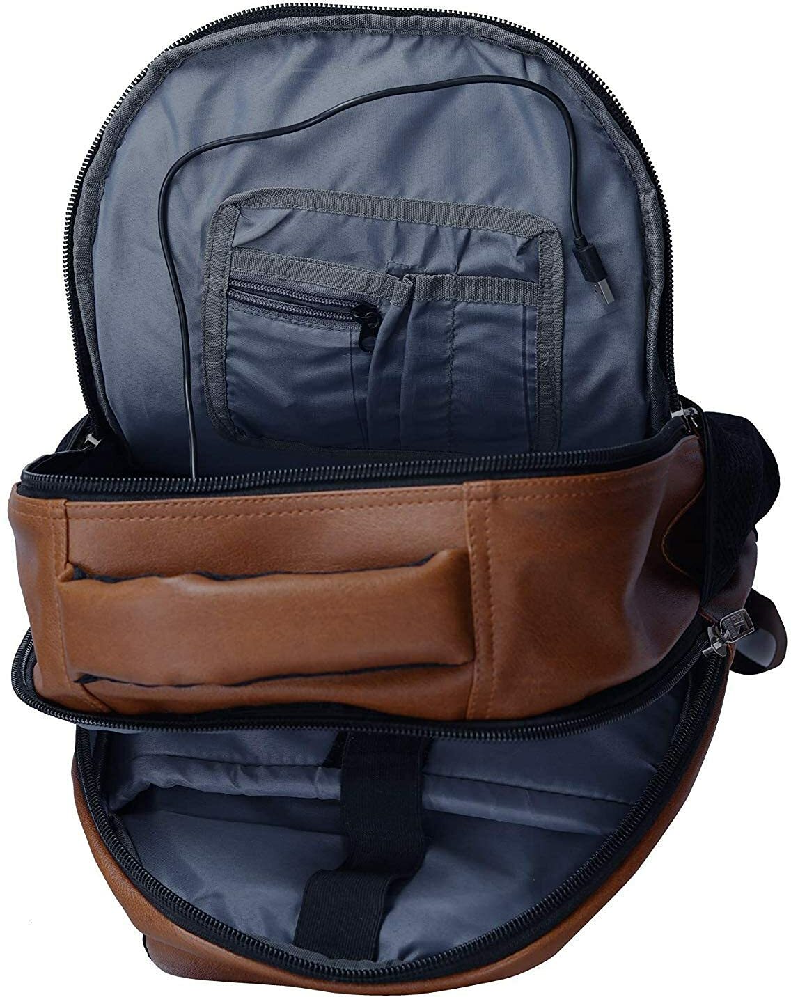 Leather World PU Leather College Office Laptop Backpack with USB