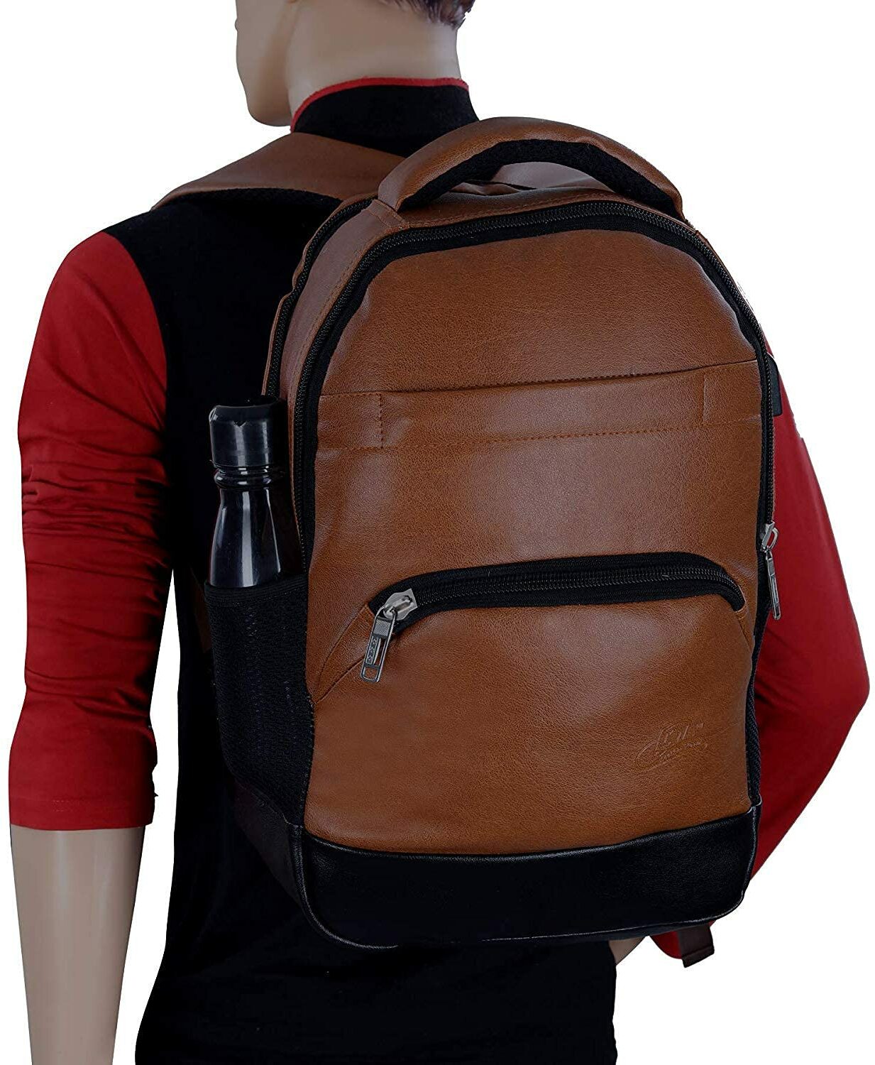 Leather World PU Leather College Office Laptop Backpack with USB