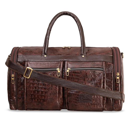 Leather World Duffel Bag Textured Leatherette Luggage Duffle Weekender Bag for Travel - Men and Women's (Brown)