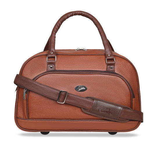 Leather World Duffel Bag Textured Leatherette Luggage Duffle Weekender Bag for Travel - Men and Women's (Tan)