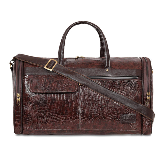 Leather World Leather Unisex Faux Leather Travel Duffle Bag Weekender Bag (Brown)