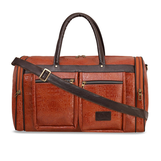 Leather World Duffel Bag Textured Leatherette Luggage Duffle Weekender Bag for Travel - Men and Women's (Tan)