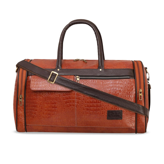 Leather World Leather Unisex Faux Leather Travel Duffle Bag Weekender Bag (Tan)