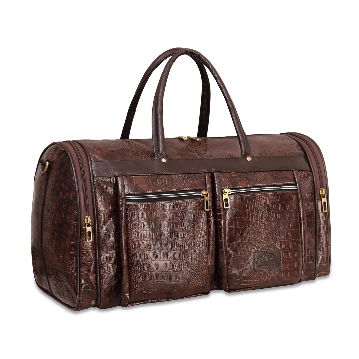 Leather World Duffel Bag Textured Leatherette Luggage Duffle Weekender Bag for Travel - Men and Women's (Brown)