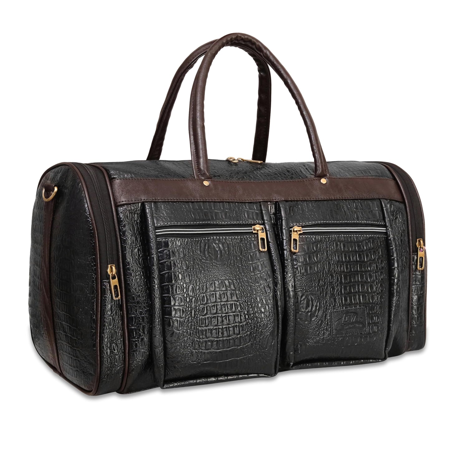 Leather World Duffel bag Textured Leatherette Luggage Duffle Weekender Bag For Travel - Men And Women's - Black