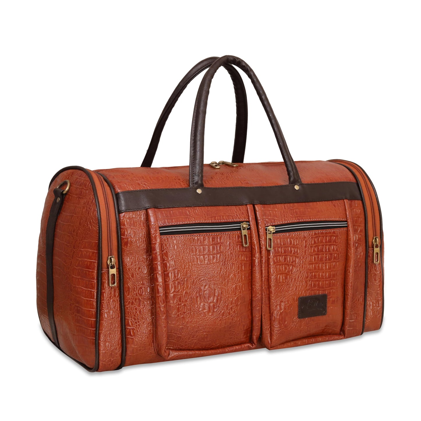 Leather World Duffel Bag Textured Leatherette Luggage Duffle Weekender Bag for Travel - Men and Women's (Tan)