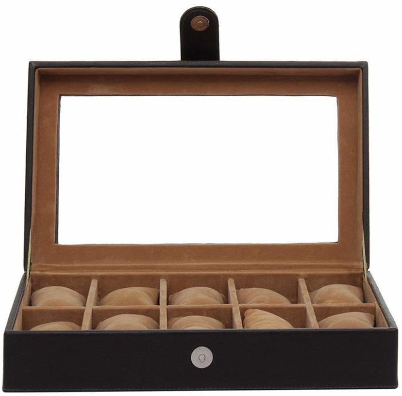 Leather World Watch Box Holder Organizer Case in 10 Slots of Watches for Men and Women with Transparent Display