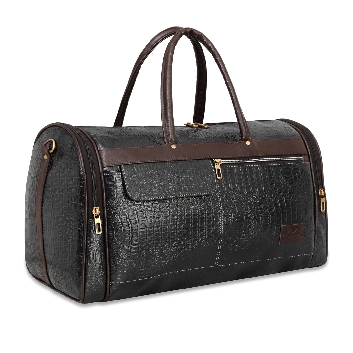 Leather World Leather Unisex Faux Leather Travel Duffle Bag Weekender Bag - Black