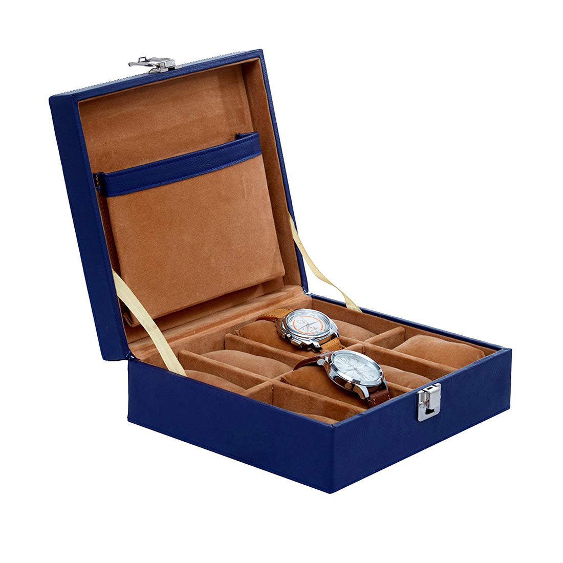 8 Slots Elegant Watch Organizer Box With Plain PU Leather Finish