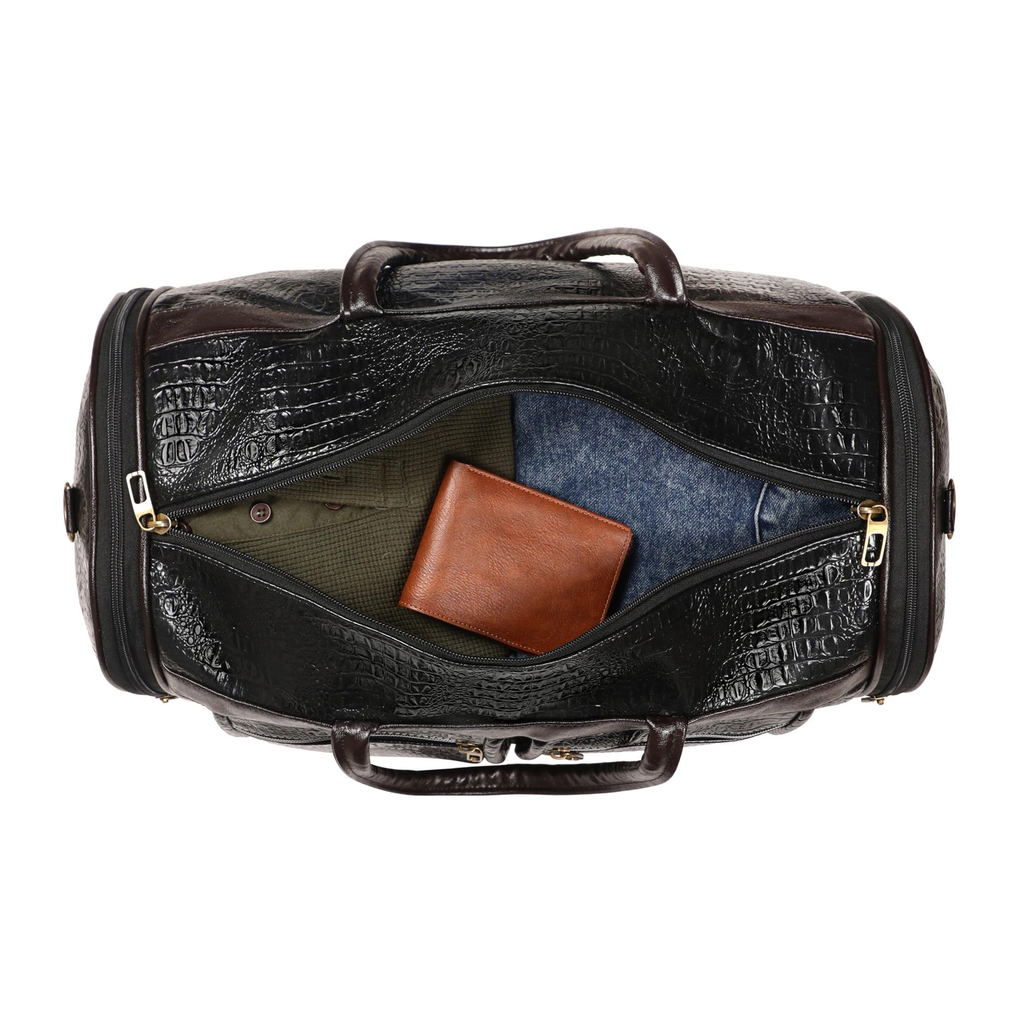 Leather World Duffel bag Textured Leatherette Luggage Duffle Weekender Bag For Travel - Men And Women's - Black