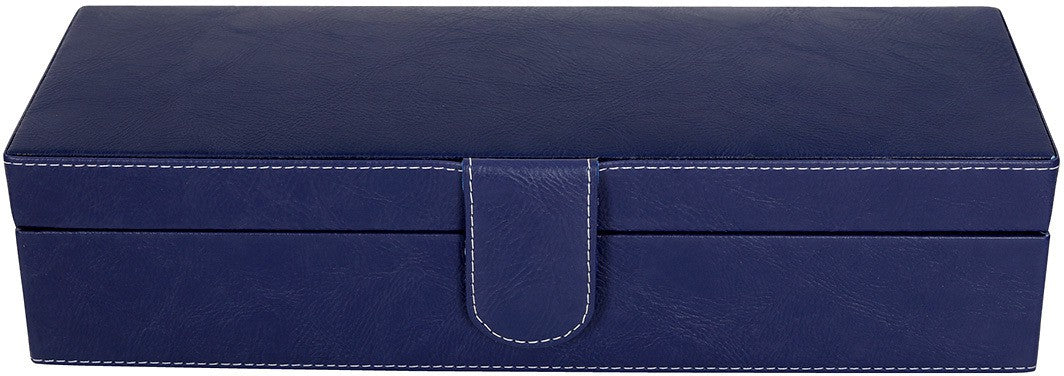 6 Slots Classy Blue Watch Box Organizer with Plain Leather Finish