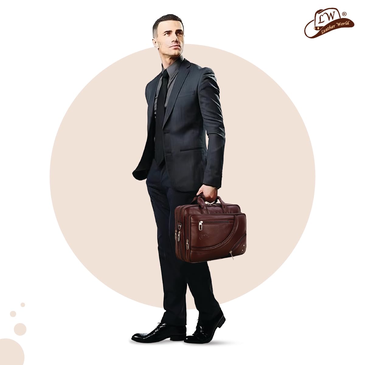 Expandable Leatherette Brown Unisex Office Laptop Messenger Bag