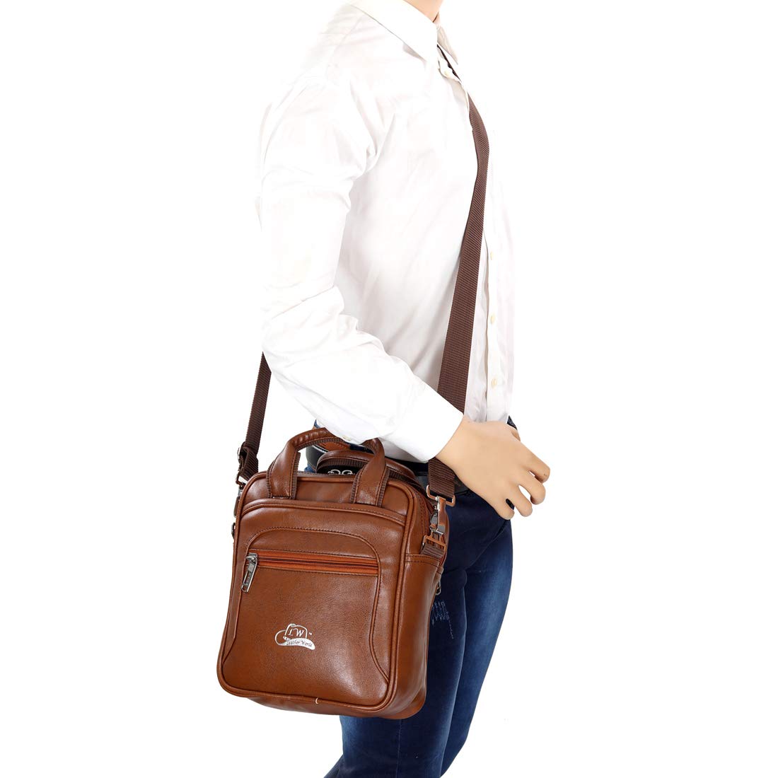 Leather World Sling Bag for Men PU Leather Messenger Cross Body Travel Office One Side Chest Shoulder Bag for Men & Women (Tan)