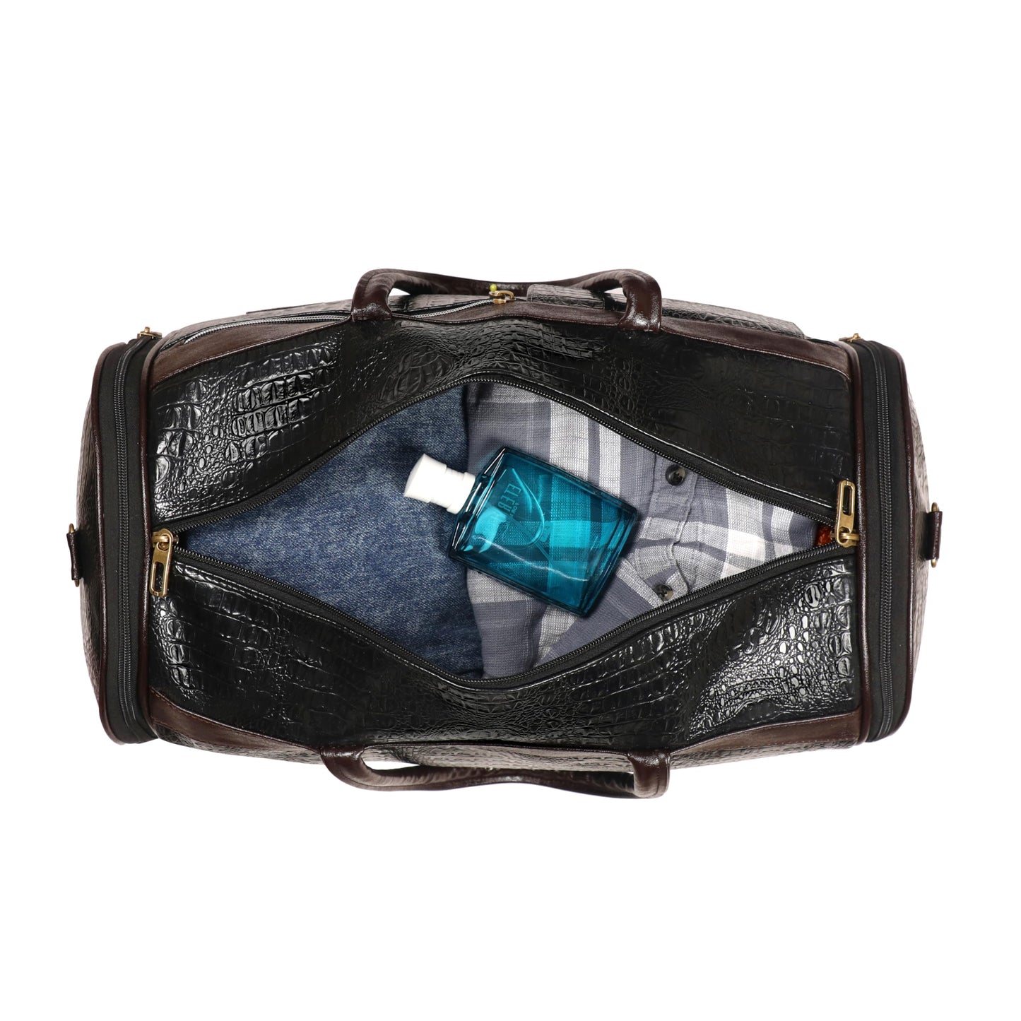 Leather World Leather Unisex Faux Leather Travel Duffle Bag Weekender Bag - Black