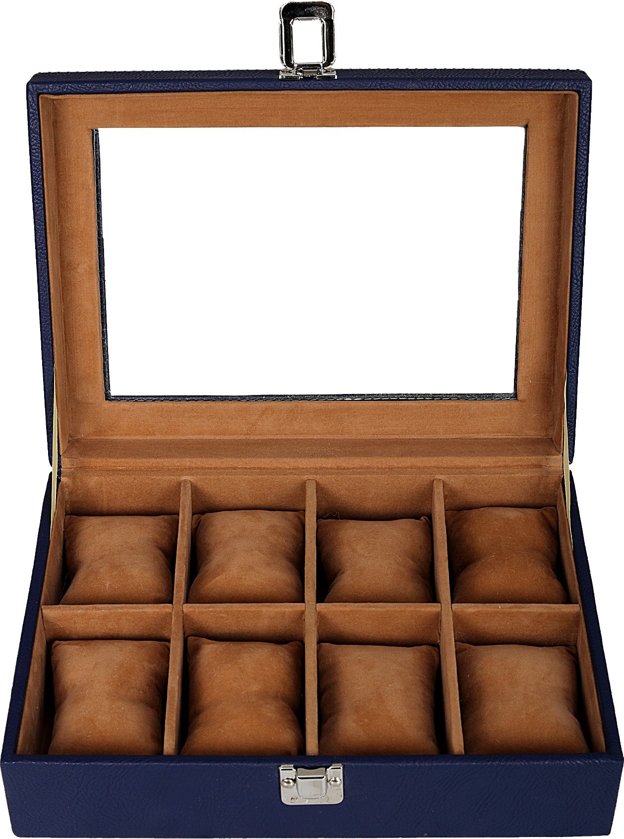 Leather World 8 Slots PU Leather Men Watch Box Acrylic Display Glass Organizer Case Women Storage Jewelry - Blue