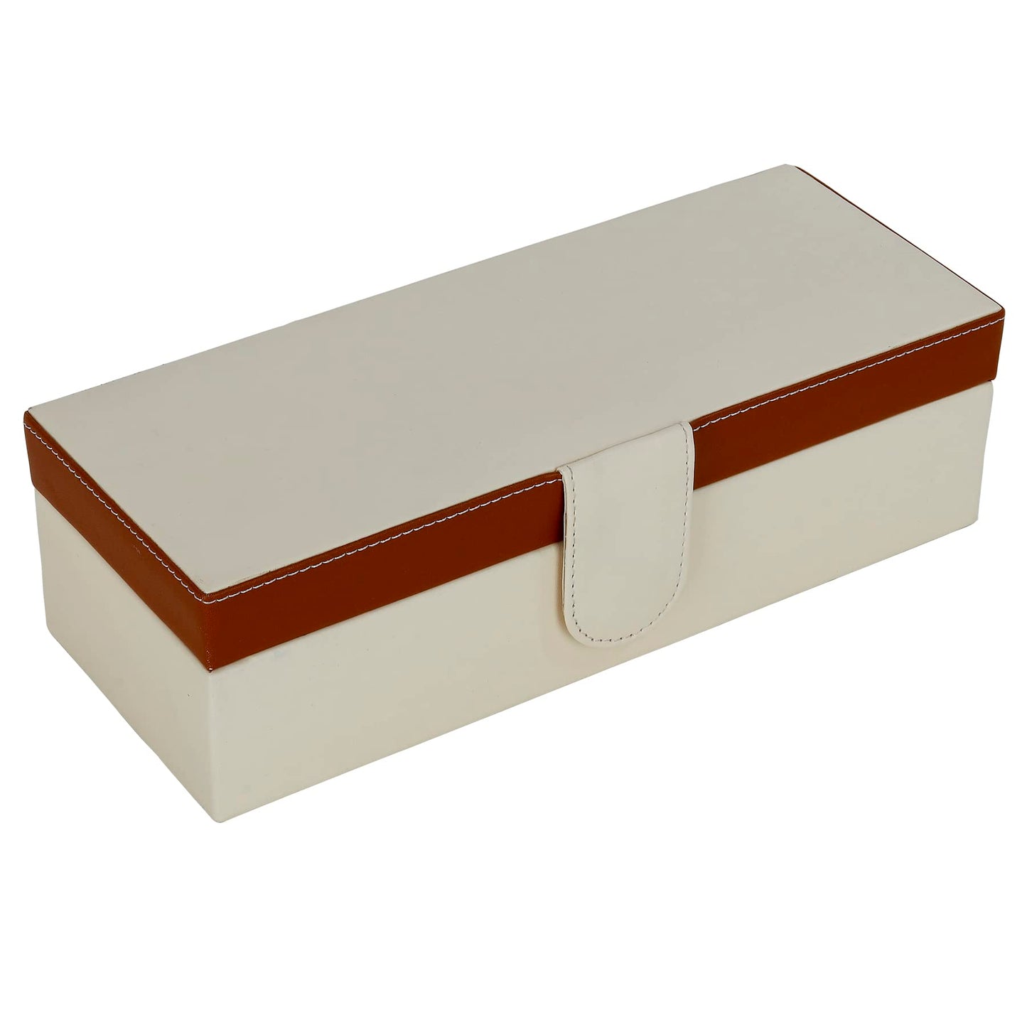 4 Slots Stylish Beige Watch Box with Viewing Window