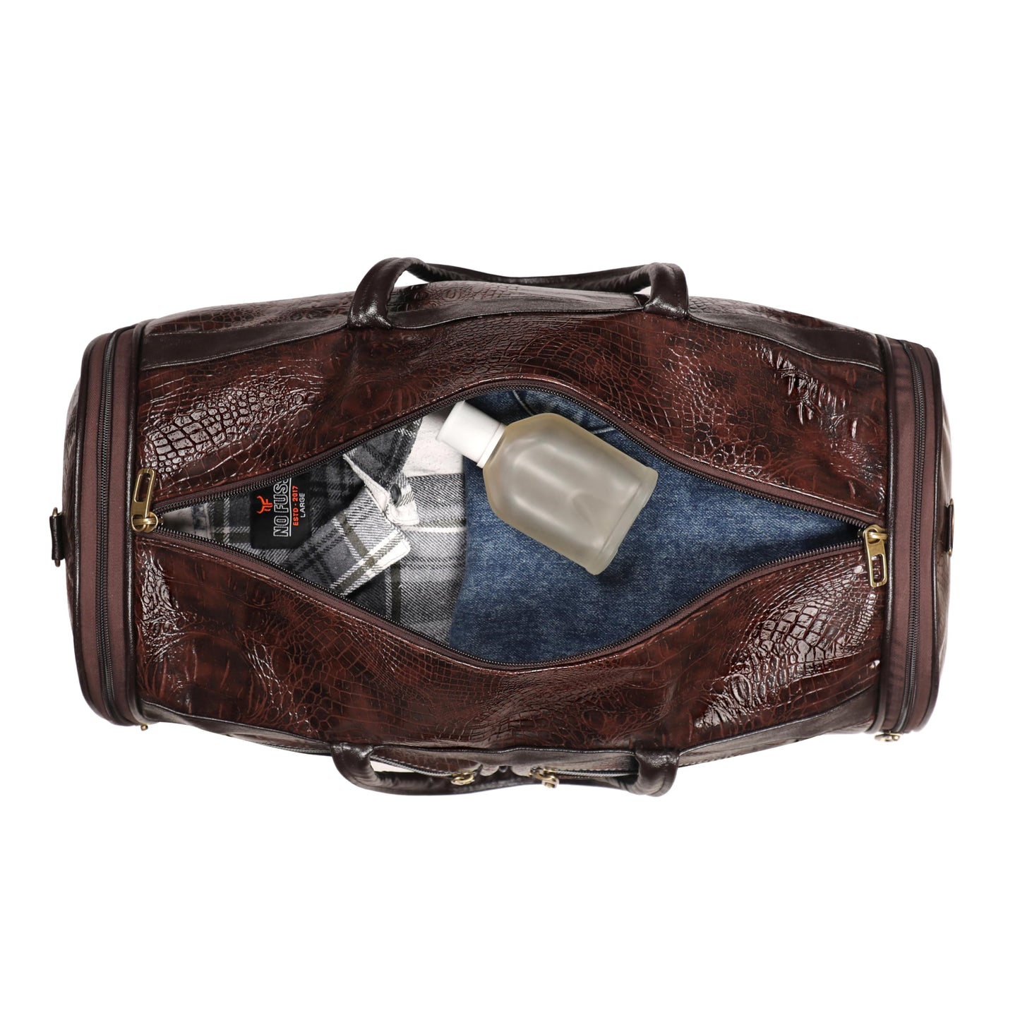 Leather World Duffel Bag Textured Leatherette Luggage Duffle Weekender Bag for Travel - Men and Women's (Brown)