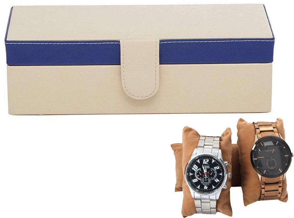 4 Slots Stylish Beige Watch Box with Plain Leather Finish