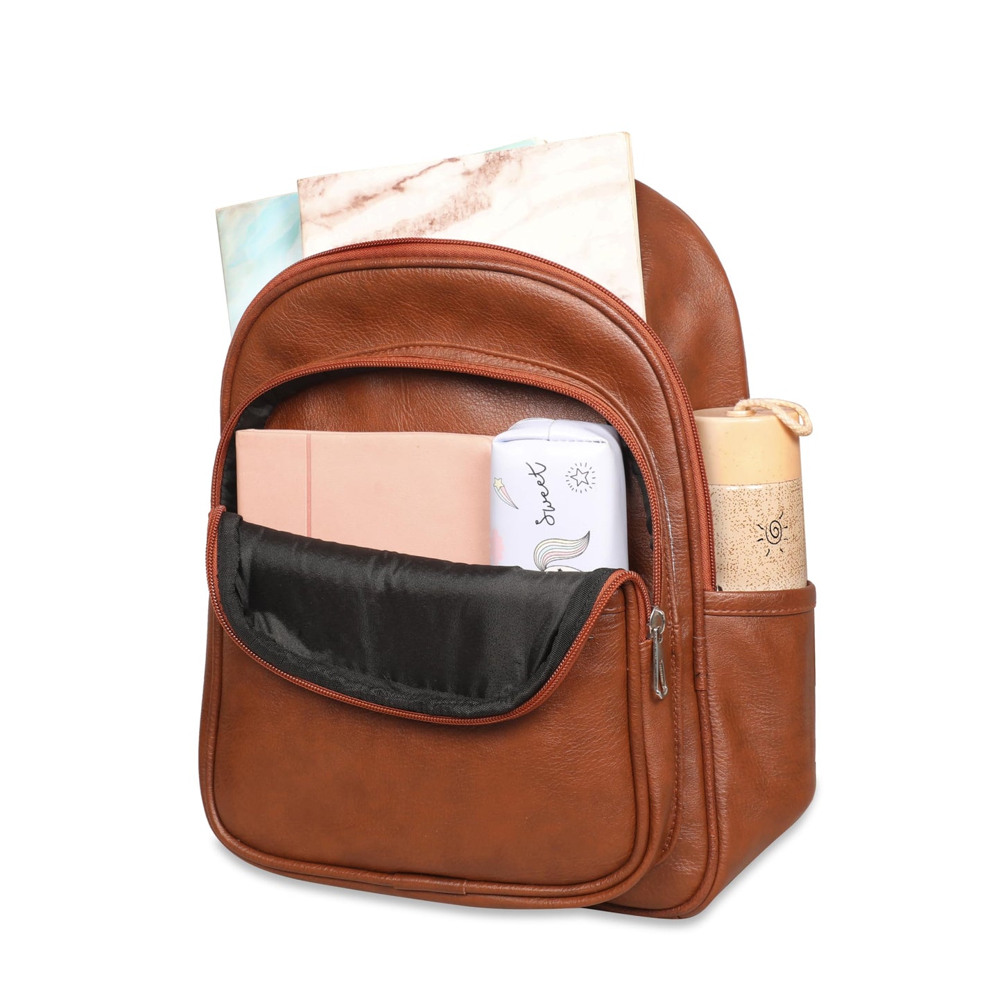 Leather World Backpack for Women Vegan Leather Travel Backpack Vintage Shoulder Bags Girls (Tan)