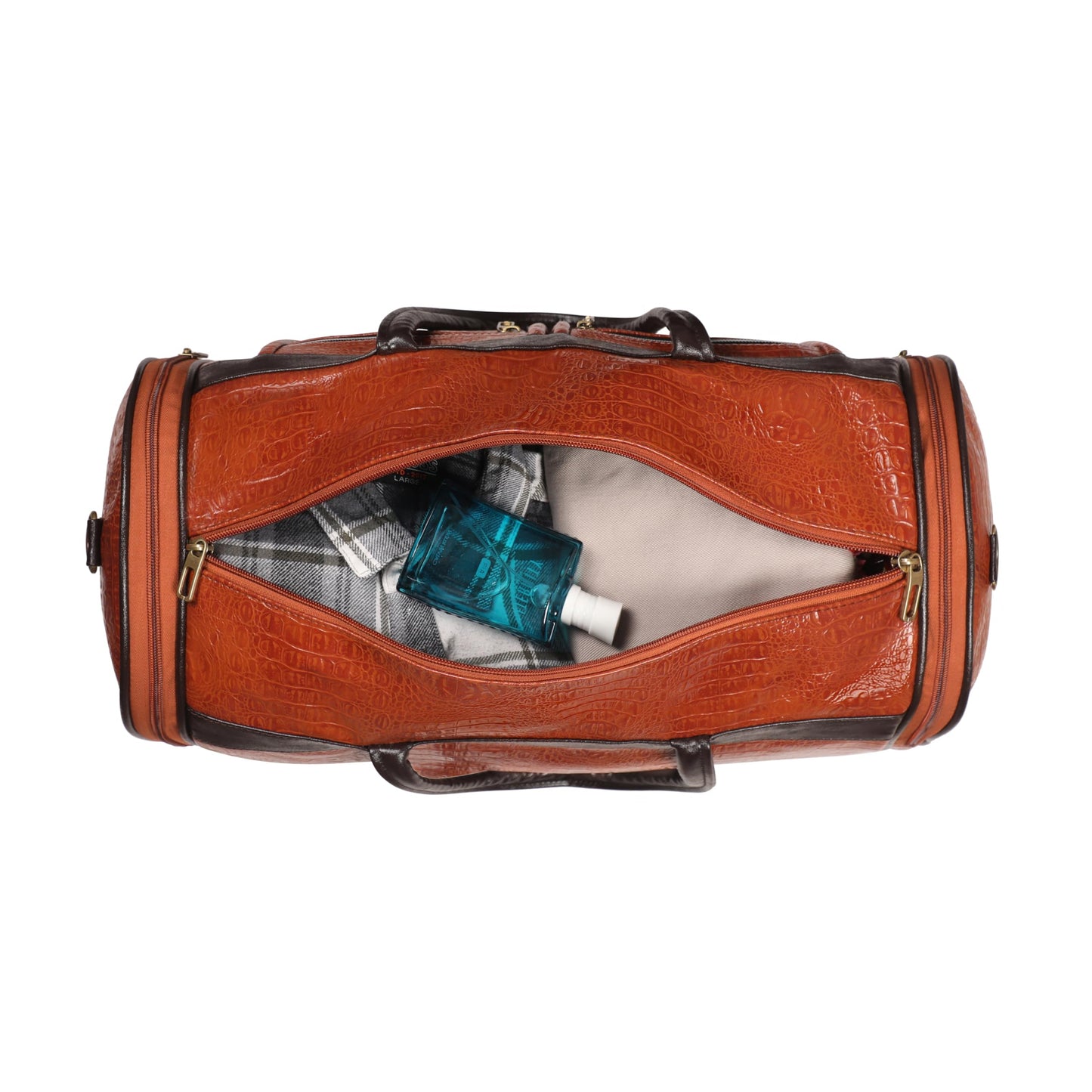 Leather World Duffel Bag Textured Leatherette Luggage Duffle Weekender Bag for Travel - Men and Women's (Tan)