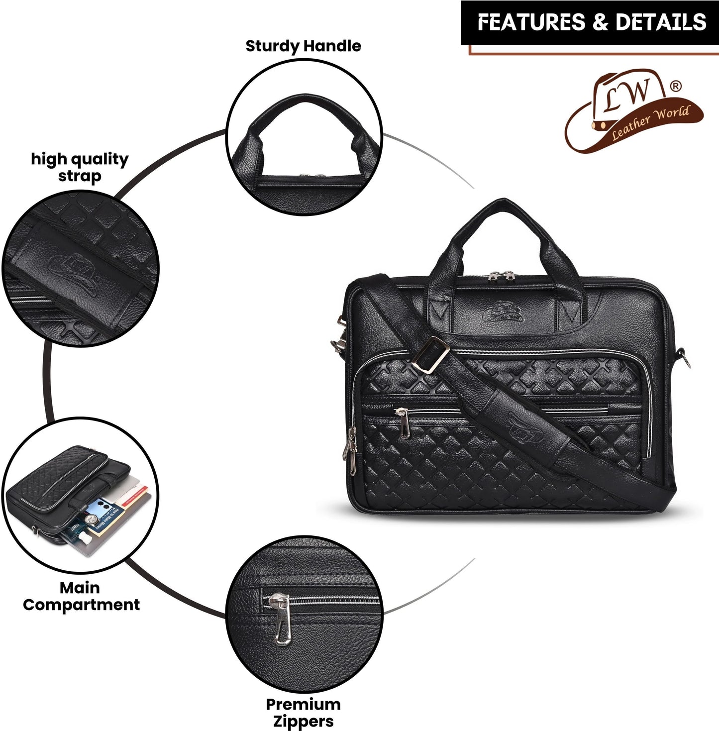 Leather World 15.6 inch Laptop Briefcase Shoulder Sling