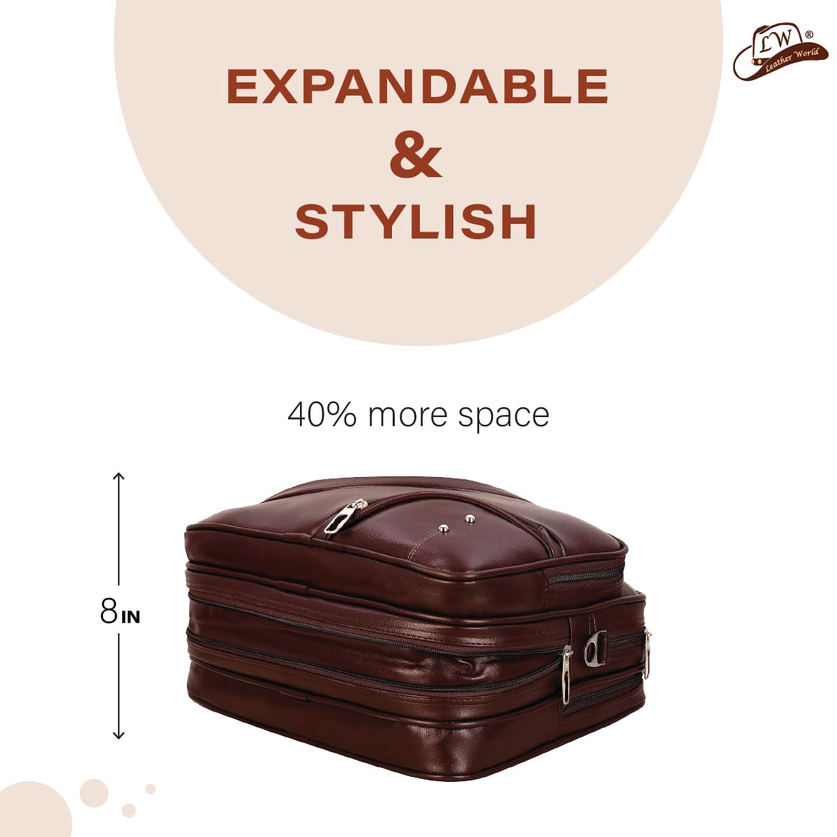 Expandable Leatherette Brown Unisex Office Laptop Messenger Bag