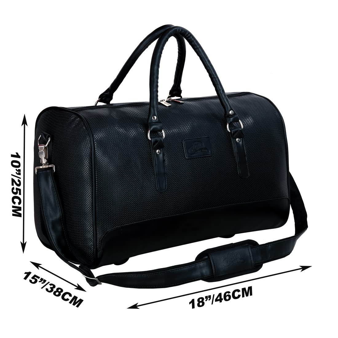 Leather World Vegan Leather Black Textured 18 Inch Travel Duffle Luggage Bag for Men Women