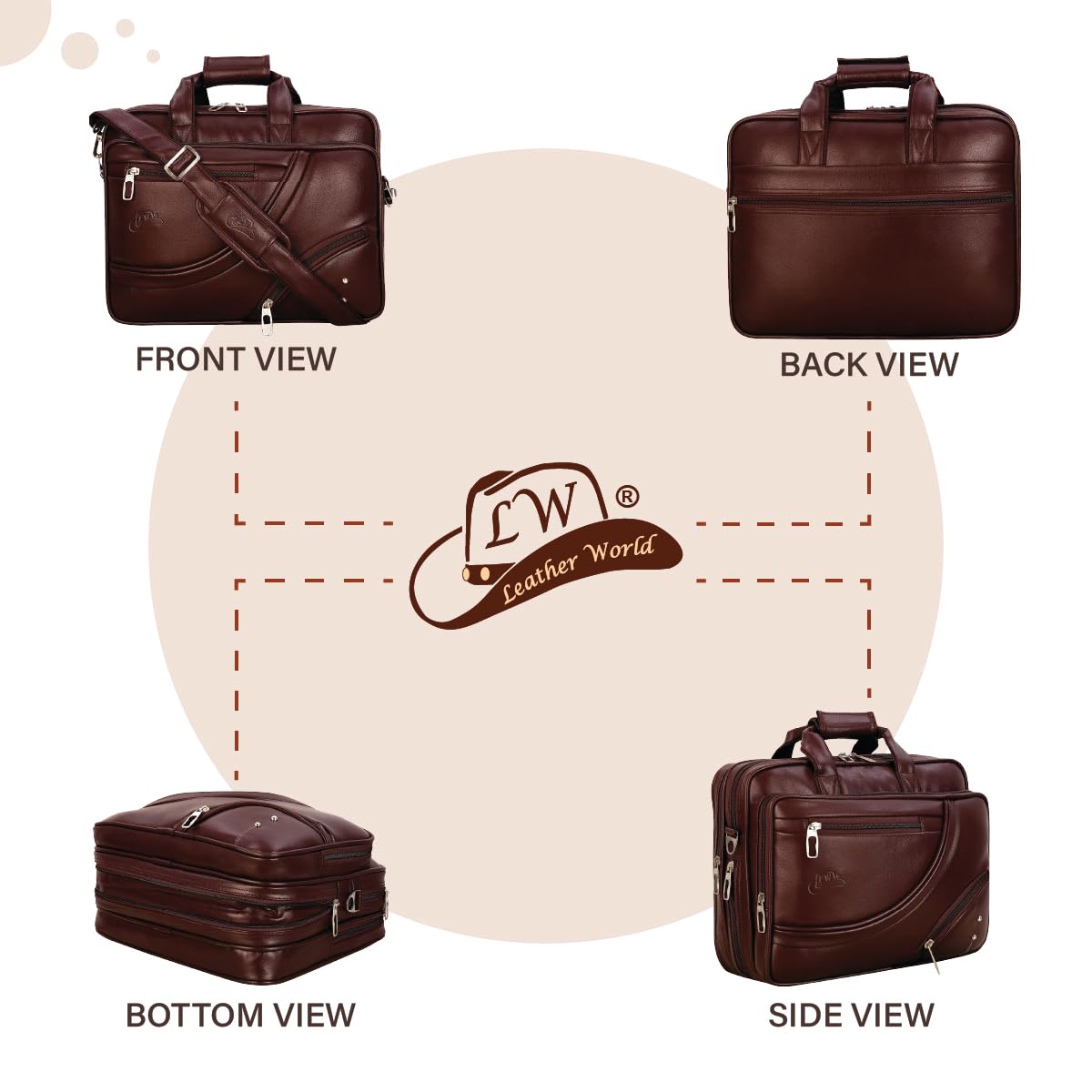 Expandable Leatherette Brown Unisex Office Laptop Messenger Bag