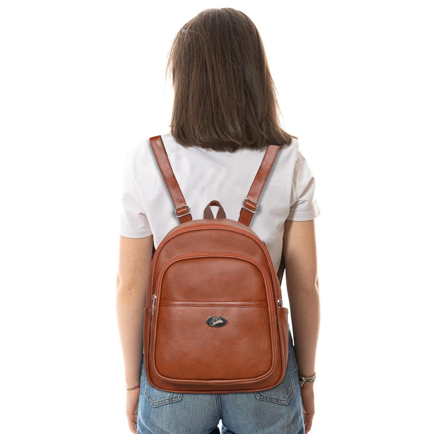 Leather World Backpack for Women Vegan Leather Travel Backpack Vintage Shoulder Bags Girls (Tan)