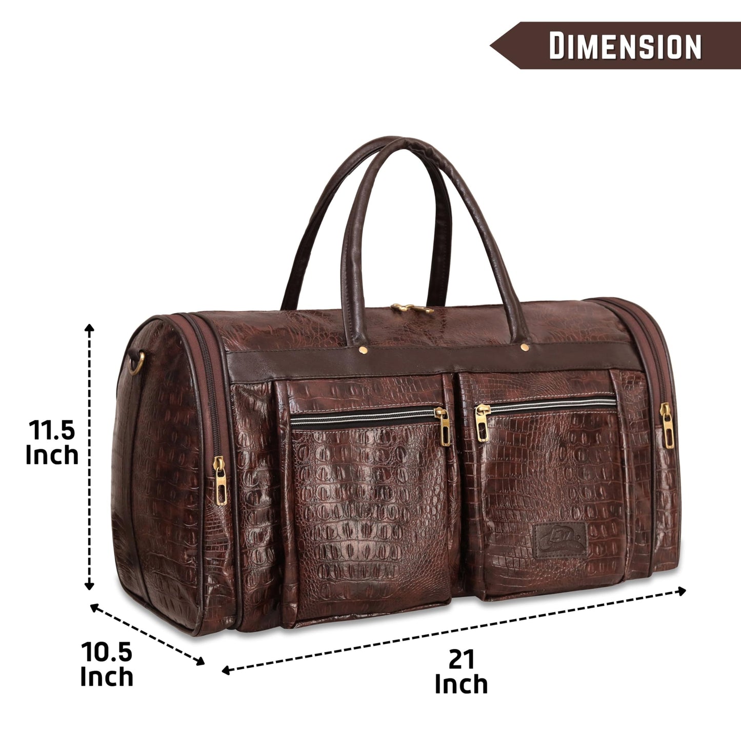 Leather World Duffel Bag Textured Leatherette Luggage Duffle Weekender Bag for Travel - Men and Women's (Brown)