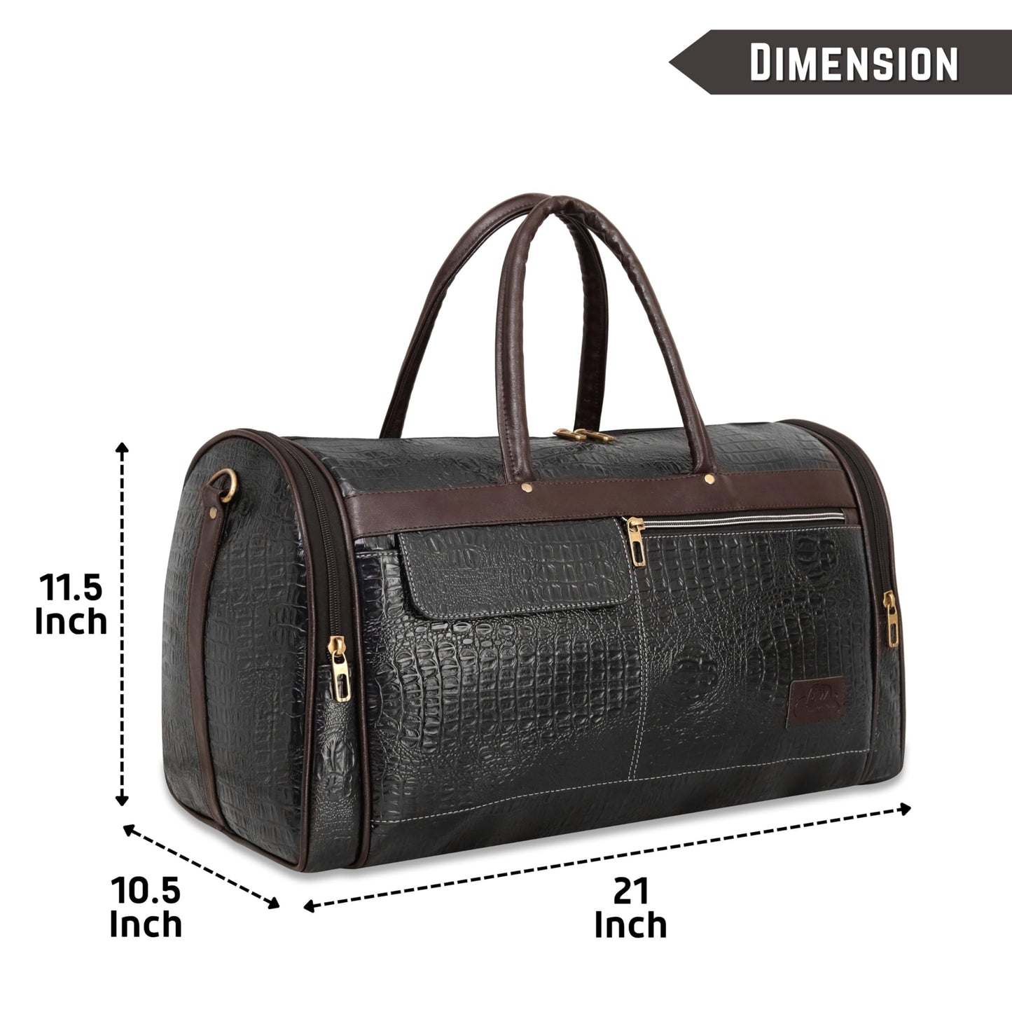 Leather World Leather Unisex Faux Leather Travel Duffle Bag Weekender Bag - Black