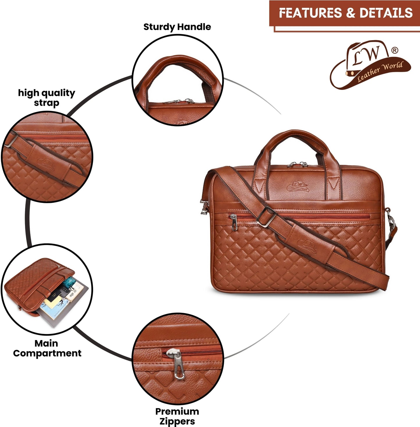 Leather World 15.6 inch Laptop Briefcase Shoulder Sling