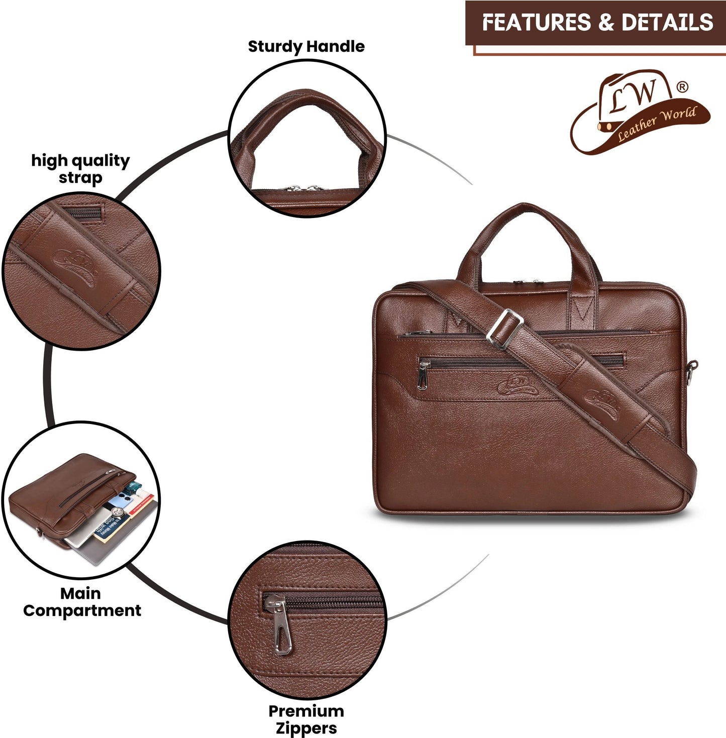 Leather World 15.6 inch Laptop Briefcase Shoulder Sling