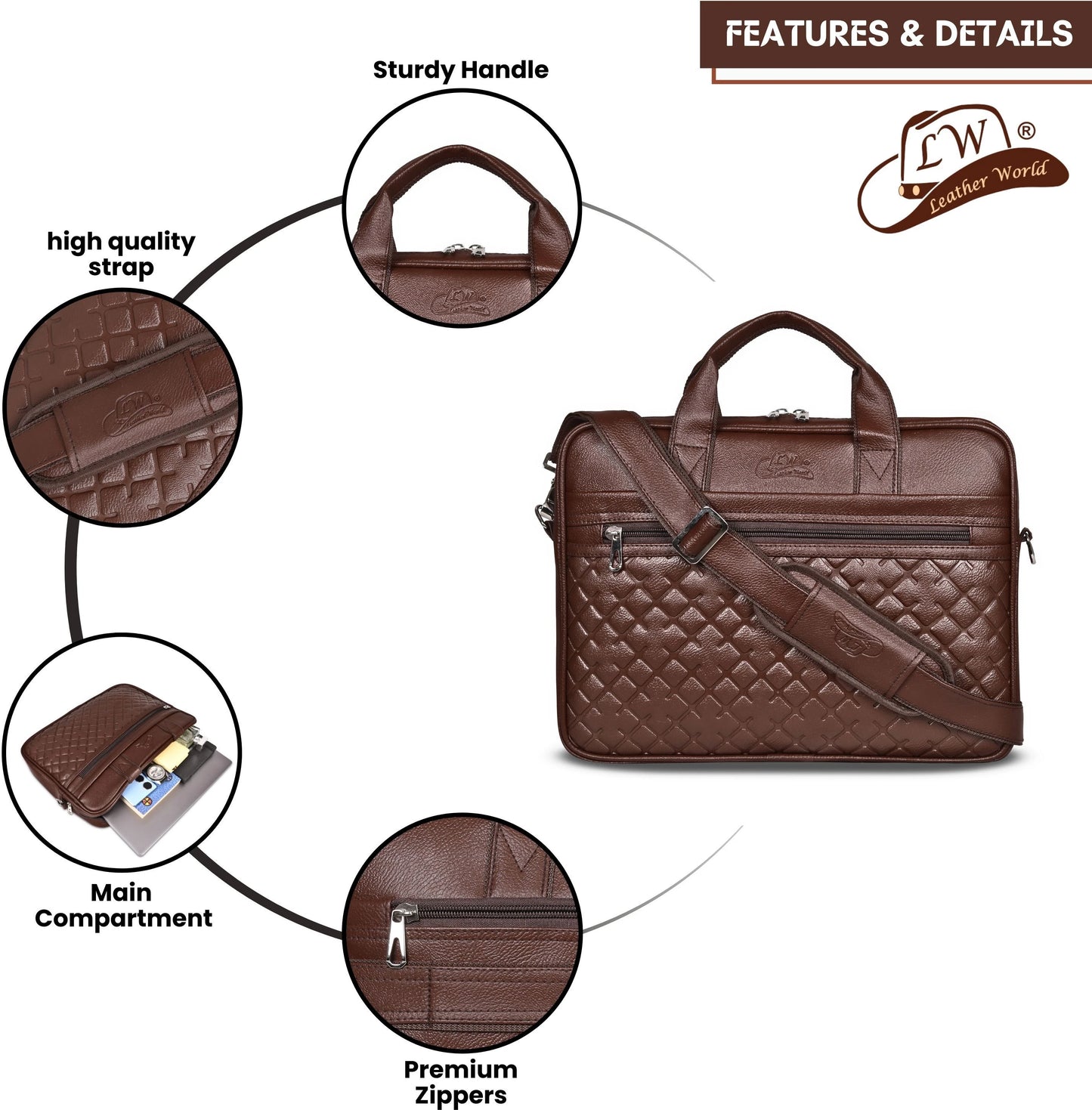 Leather World 15.6 inch Laptop Briefcase Shoulder Sling