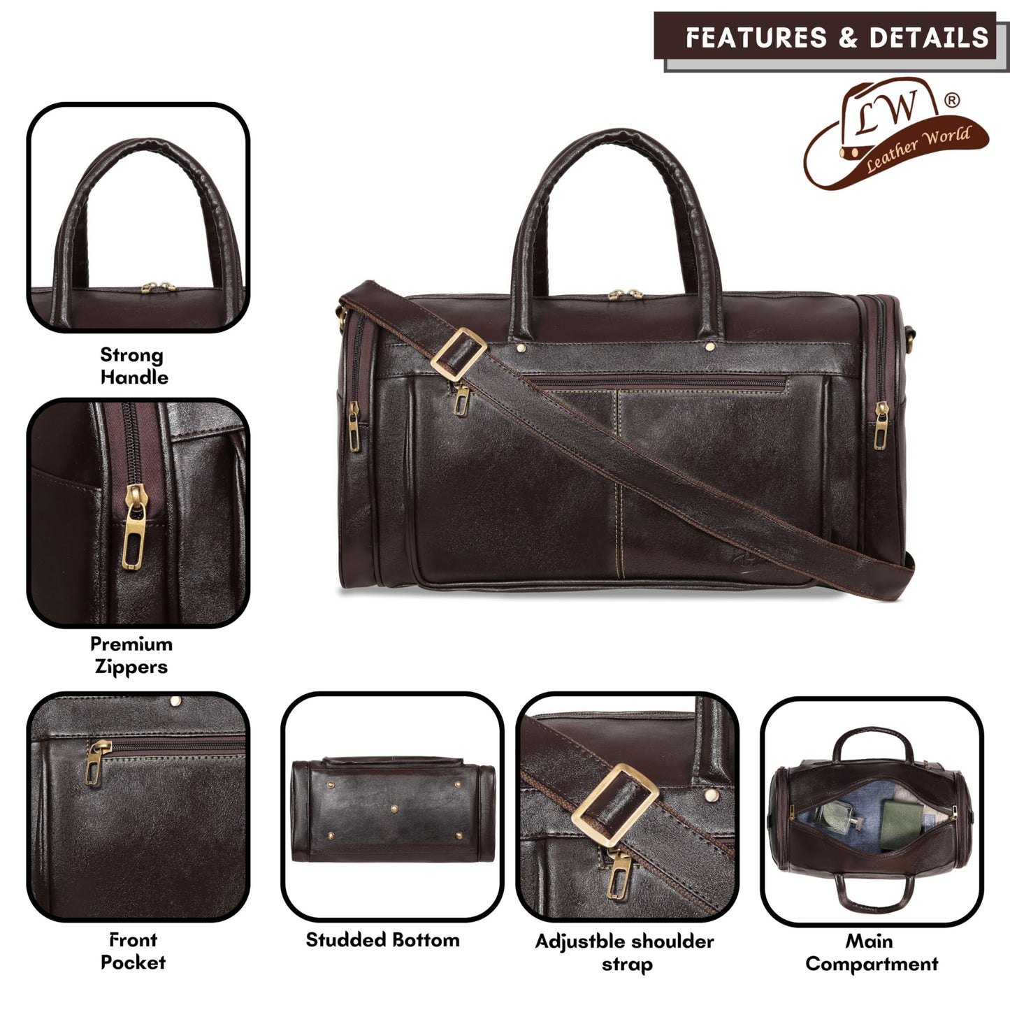 Leather Duffle Bag for Men | Travel, Gym, Sports & Overnight Bag (Brown)