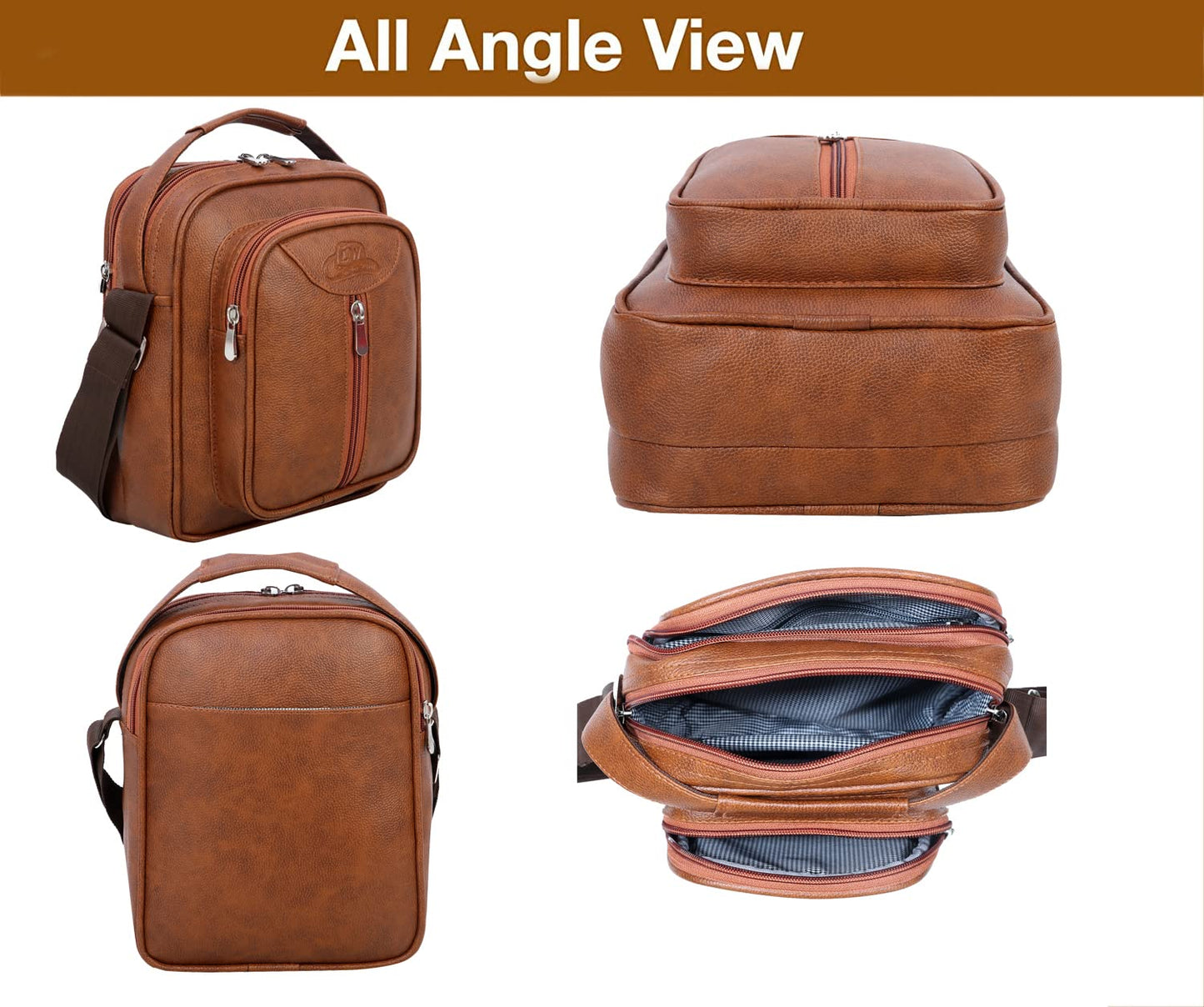 Leather World Vegan Leather 5.6 Liter Sling Cross Body Travel Office Business Messenger Bag for Men Women - Tan