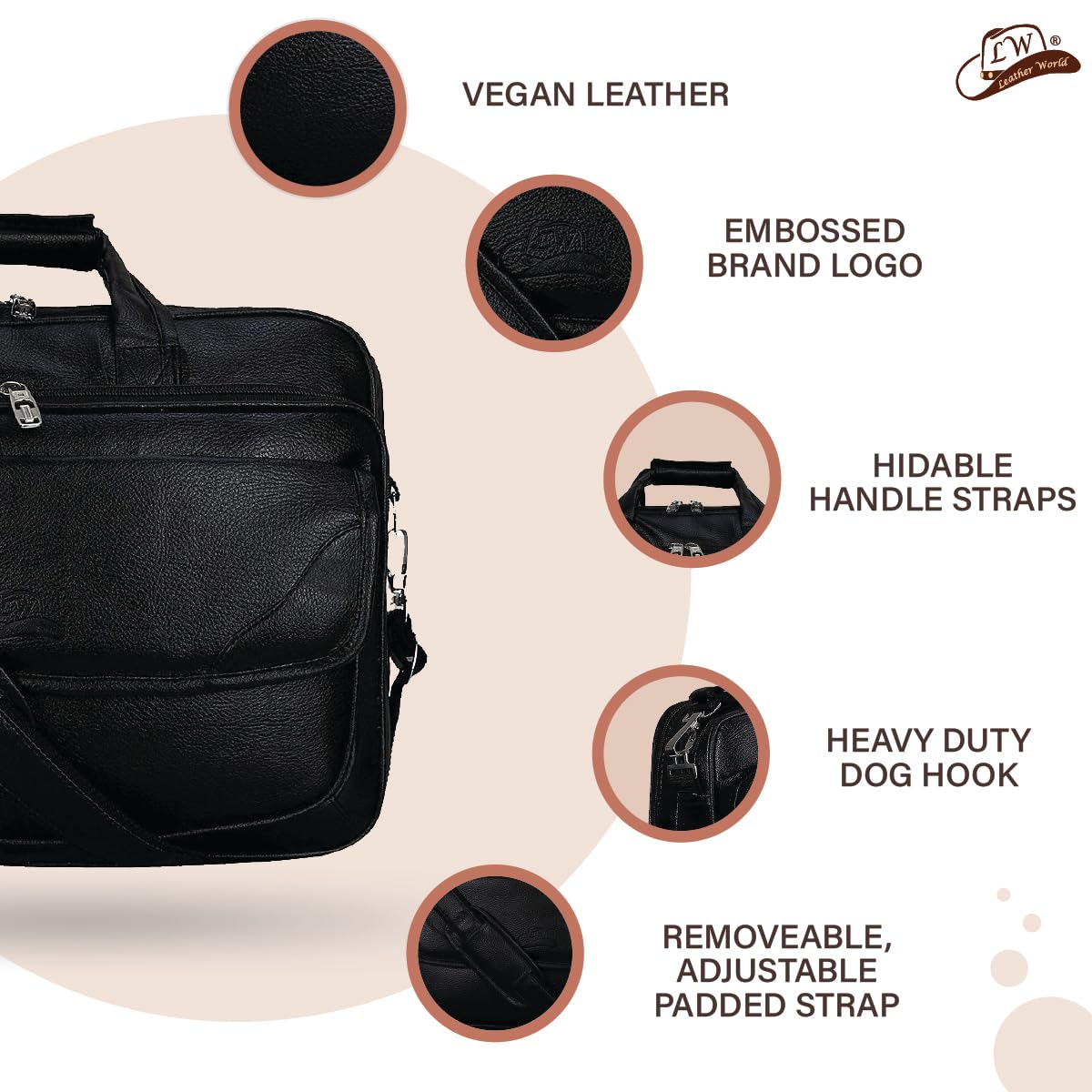 Expandable Leatherette Brown Unisex Office Laptop Messenger Bag