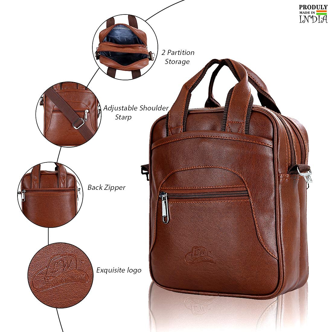 Leather World Sling Bag for Men PU Leather Messenger Cross Body Travel Office One Side Chest Shoulder Bag for Men & Women (Tan)