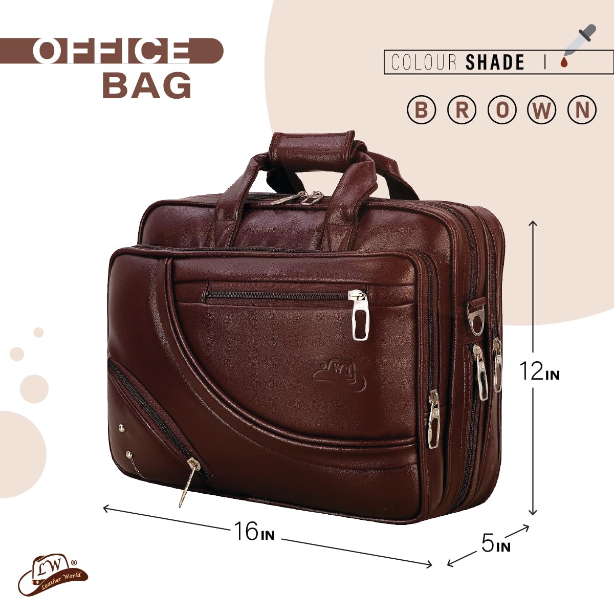 Expandable Leatherette Brown Unisex Office Laptop Messenger Bag