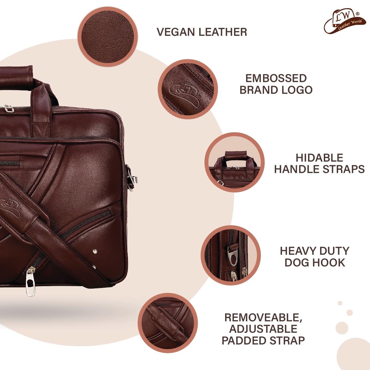 Expandable Leatherette Brown Unisex Office Laptop Messenger Bag