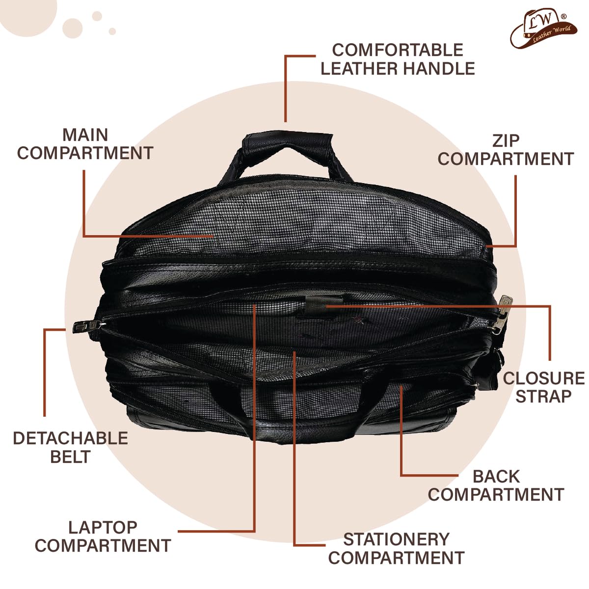 Expandable Leatherette Brown Unisex Office Laptop Messenger Bag