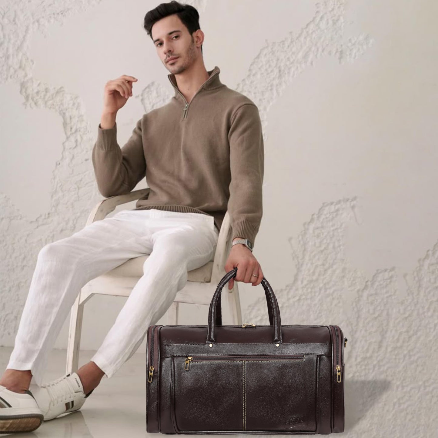Leather Duffle Bag for Men | Travel, Gym, Sports & Overnight Bag (Brown)