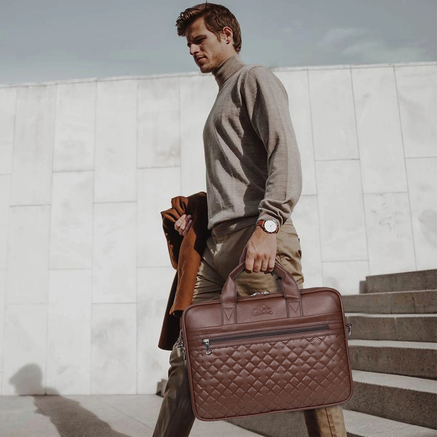 Leather World 15.6 inch Laptop Briefcase Shoulder Sling