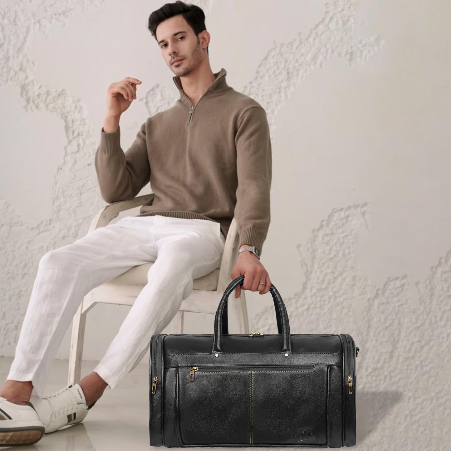 Leather Duffle Bag for Men | Travel, Gym, Sports & Overnight Bag - Black