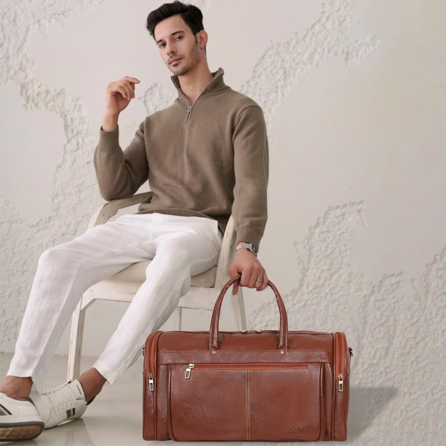 Leather Duffle Bag for Men | Travel, Gym, Sports & Overnight Bag (Tan)