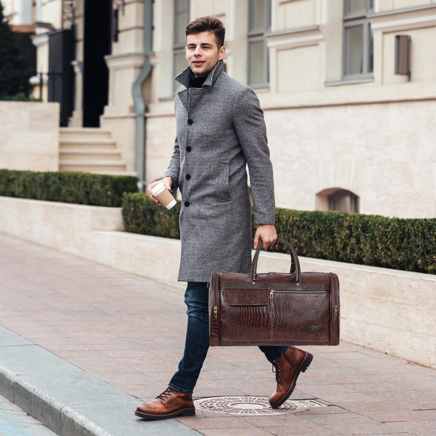 Leather World Leather Unisex Faux Leather Travel Duffle Bag Weekender Bag (Brown)
