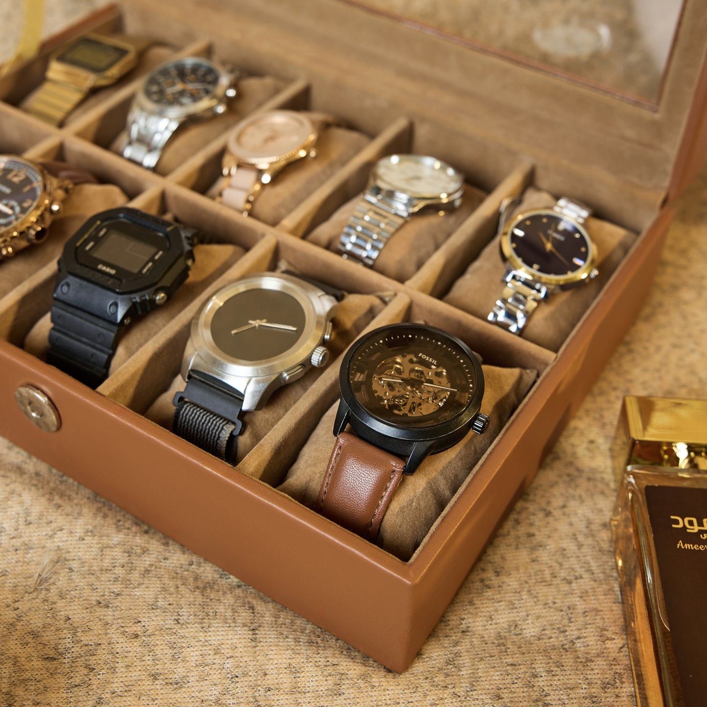 Leather World 10 Slots Elegant Watch Box With Viewing Window