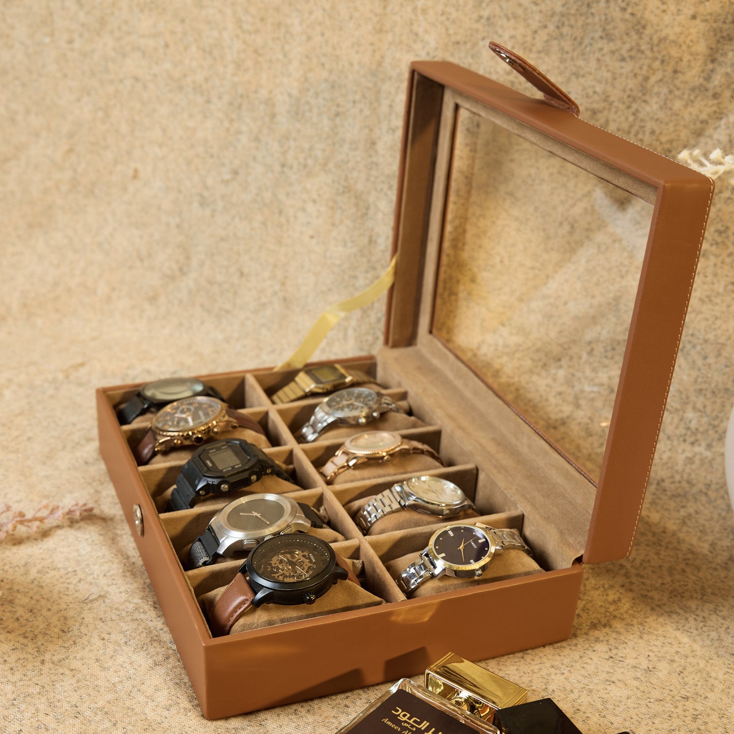 Leather World 10 Slots Elegant Watch Box With Viewing Window