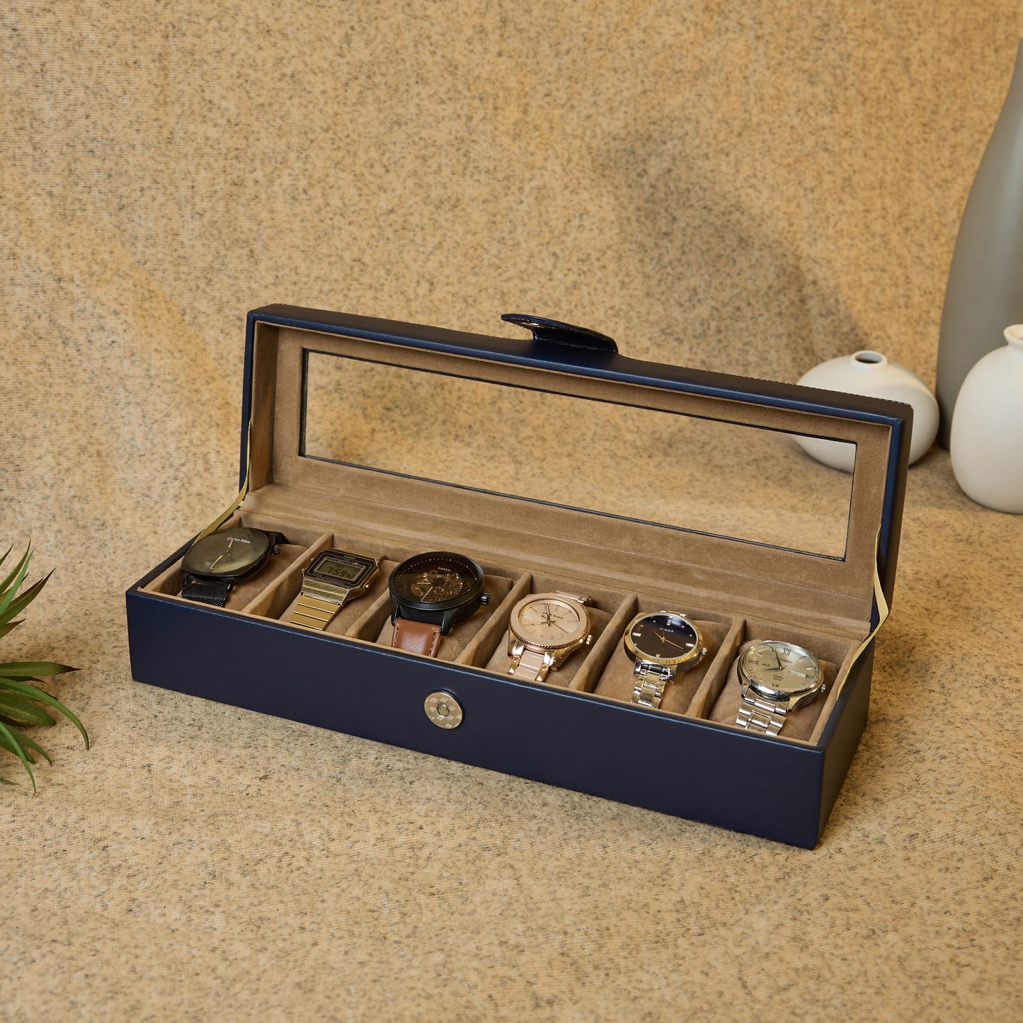 6 Slots Classy Watch Box Organizer with Viewing Window