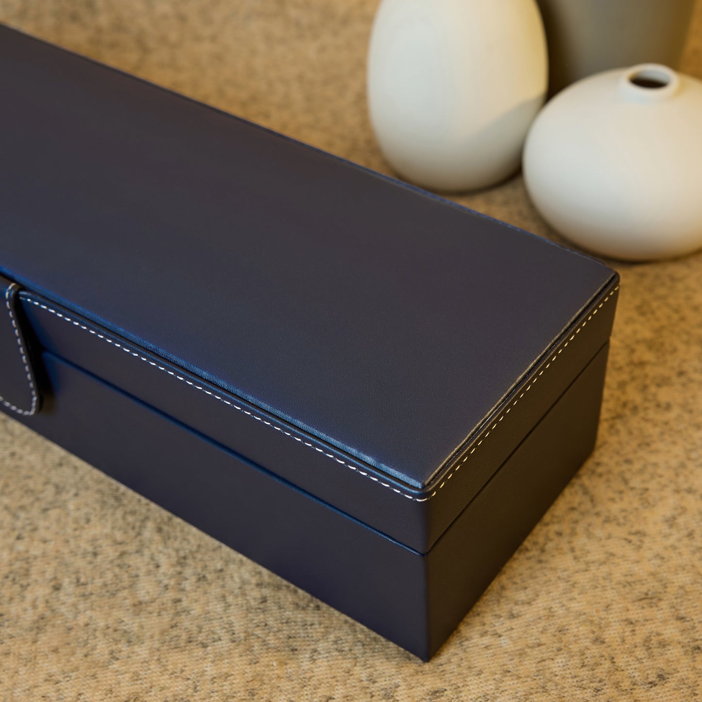 6 Slots Classy Blue Watch Box Organizer with Plain Leather Finish